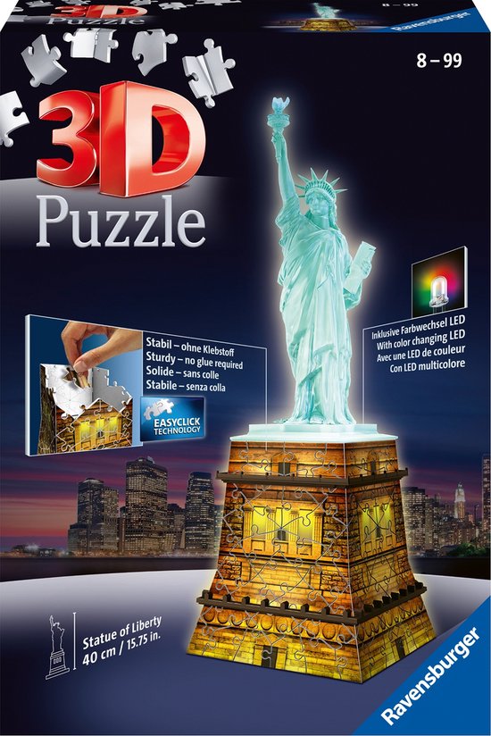 Ravensburger Statue of Liberty Night Edition- 3D puzzel gebouw - 108 stukjes