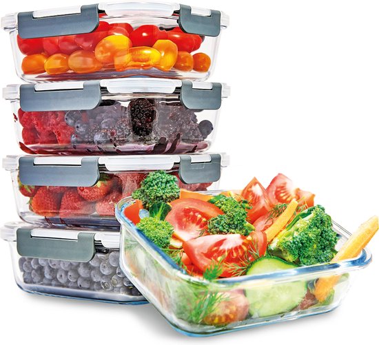 KitchenBrothers Meal Prep Bakjes - Vershoudbakjes Set - Luchtdicht - BPA Vrij - 1L - Glas - 5 Stuks review