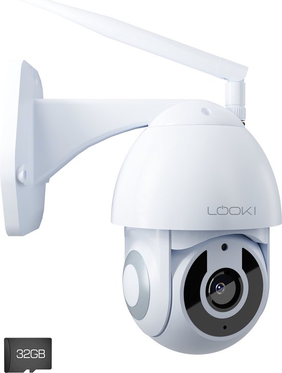 Looki Beveiligingscamera voor Buiten - Full HD - 360PRO - met 32GB SD-kaart & Cloud - WIFI IP camera - met Nachtzicht - Wit 